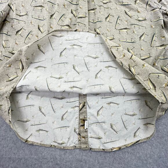 Woolrich Camp Shirt Mens XL Short Sleeve Tan Fishing Lures Button Down Stretch - Picture 15 of 16